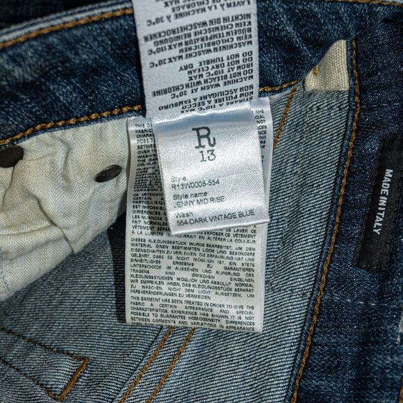 R13 Jenny Mid Rise Skinny Jeans Dark Vintage Blue Size 24 Italy - Picture 10 of 11